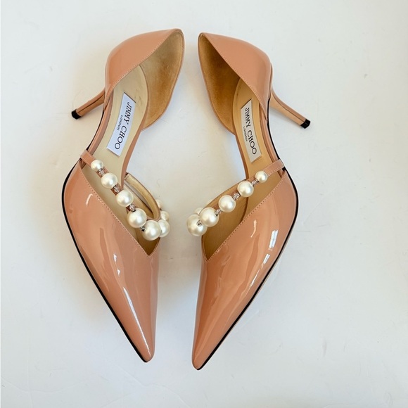 Jimmy Choo Ballet Pink Patent Leather Pumps with Pearl Embellishment 65mm EU 40 - Picture 5 of 13